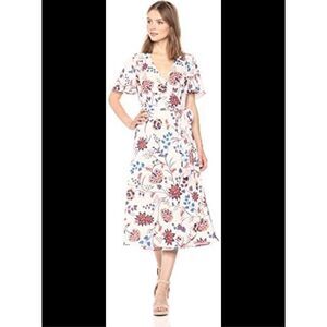 Love j Floral Beige and Red Wrap Dress Size Medium